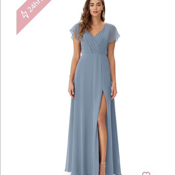 Azazie Rylee in Dusty Blue. Size 4. Not hemmed or altered. Wore once - Picture 2 of 5